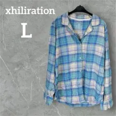 美品♡xhiliration 【L】チェック柄 長袖 シャツ マルチカラー 水色