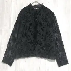 CESSORIE チュールフリルカラー 花柄シアージャケット　黒　M