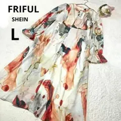 ★新品 FRIFUL フリフル 長袖フレアワンピース ロング丈 総柄/L