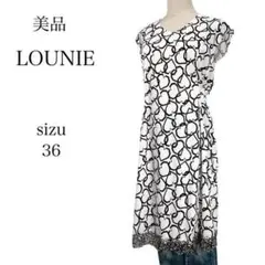 【美品】 ルーニィ 36 ワンピース Vネック ノースリーブ レース ホワイト