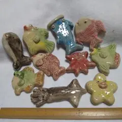 陶器製の魚と海洋生物の置物10個セット