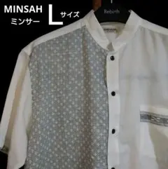 men's MINSAH かりゆしウェアＬサイズ　アロハシャツ沖縄　ミンサー石垣