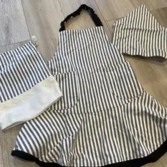 ストライプエプロンと帽子セット