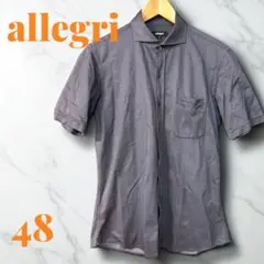 ◇袖口とポケットがお洒落◇allegri 濃グレー 半袖シャツ 格子柄　【L】