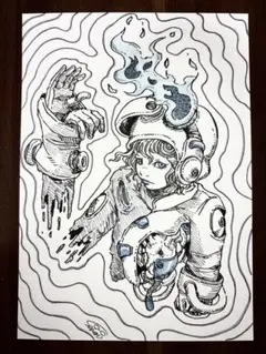 「手招きこちら」 手描きイラスト 原画 オリジナル