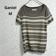 a416 Ganiel【M】スクエアネック 半袖ニット ボーダー柄