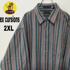 USA古着 ex cursions　長袖ボタンシャツ2XL90s　パープルブルー