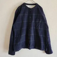 【良品計画】（M）ノーカラーフロントボタンコットンシャツ/オーバーサイズ/総柄