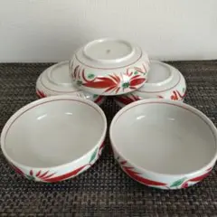 橘吉　赤絵花紋　小鉢/煮物皿　5枚セット