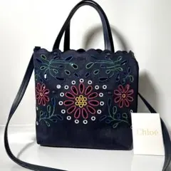 希少✨クロエ 2way ハンドバッグ ミニトート カミラ 花柄 ネイビー