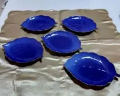 青い葉っぱ型皿 5枚セット