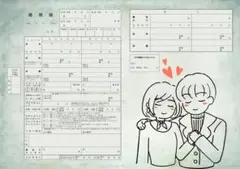 婚姻届 寄り添うカップルの手描き風イラスト A3×3枚セット