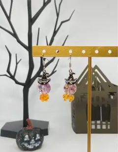 【再販 ～10/31】ハロウィンのピアス(パープルフラワー)