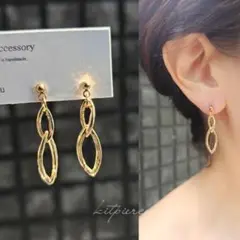 No.352 2連フープ シンプル艶ゴールドピアス イヤリング