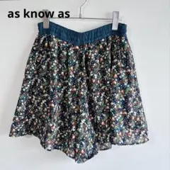 4963アズノーアズ【美品】フレアショートパンツ　総柄　ウエストゴム　可愛い　緑