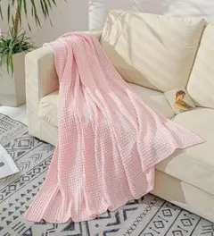 人気⭐ギフトボックス付き♡ワッフル織り　ソファ ニット ブランケット ピンク