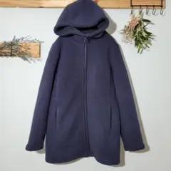UNIQLO【S】ネイビー ダブルジップ モコモコ パーカー フリース 防寒