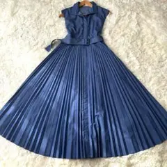 【美品】CELFORD シャツプリーツワンピース　デニム　ロング　 Aライン