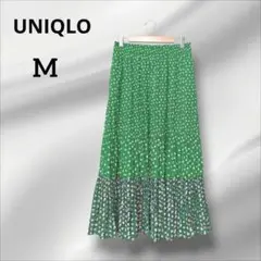 ユニクロ　ポールアンドジョー　プリーツロングスカート緑 花柄 フレア袖　M