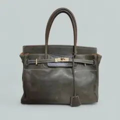 人気 ハンドバッグ チャーム レザー オリーブグリーン 金具