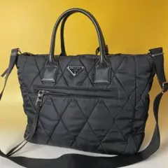 Prada 極美品 現行 黒 2way ハンドバッグ テスート ボンバー プラダ