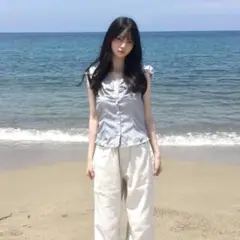 nugu anyonemore ブルー ストライプ シャーリング ブラウス