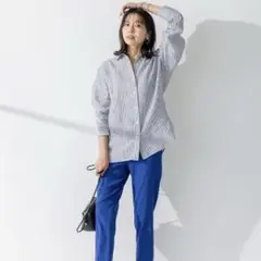 美品★定番 23区 ニジュウサンク レディースシャツ リネン100% ストライプ