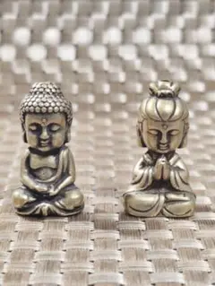 【ミニ 仏像&観音女性仏像 置物 真鍮製】 　大仏さま 観音さま セット