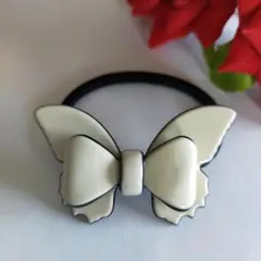 [NEW]蝶々ヘアゴム　5.2cm/3cm　ホワイト　アセテート　NO.363