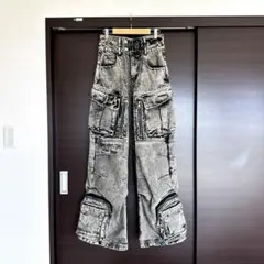 《people style》デニムカーゴパンツ　ウォッシュド