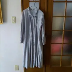 Samansa Mos2 麻混グレー シャツワンピース