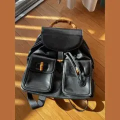gucci vintageグッチ バックパックバンブーレザーレディ―ス ブラック