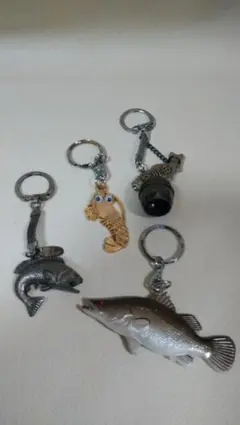 魚　伊勢海老　金属製キーホルダー4個セット　9-954