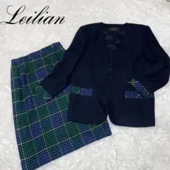 Leilian ☆ 上下セットアップ ジャケット スーツスカート チェック柄