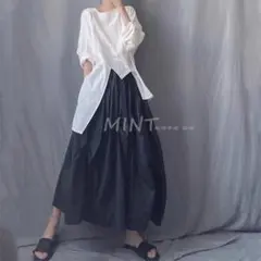 セットアップ上下 シンプル イレギュラー スリット ブラウス ロングスカート