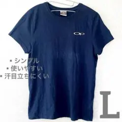 【春夏Tシャツ✨】ネイビー 半袖Tシャツ ロゴ入り　シンプル　カジュアル　L