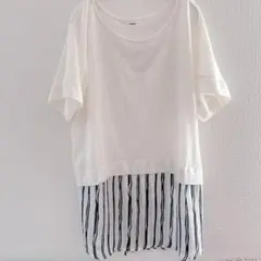 ✨美品✨ レディース　トップス　カットソー　半袖　Tシャツ　切替　ボーダー　白