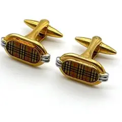 バーバリー カフスボタンノバチェック 金メッキ ゴールド