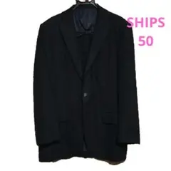 【美品】シップス シルク混 ホップサック テーラードジャケット ダークネイビー