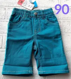 90　ハーフパンツ　新品タグ付　peda&mada　ストレッチ　エメラルドG