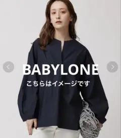 【Ｌ】BABYLONE/バビロン ネイビー 長袖 シャツブラウス パール