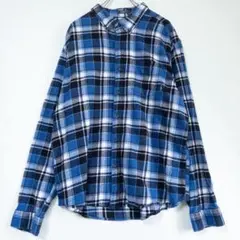 Eddie Bauer クラシックフィット 長袖チェックシャツ 青 白