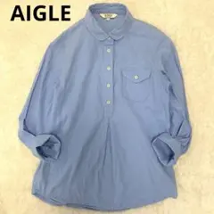 エーグル AIGLE プルオーバーシャツ ブラウス リネン 麻 コットン 青 M