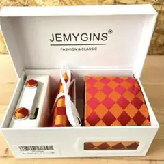 JEMYGINS ネクタイ ネクタイピン カフスボタン チーフ 4点セット