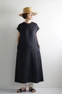 【新品未使用】無印良品 ブラックフレンチスリーブワンピース　Lサイズ　タグ付き