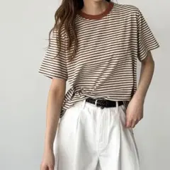 【CANAL JEAN】EI mar ボーダーリンガーTシャツ ブラウン