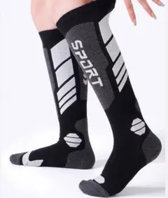 黒/グレー2足 防寒 靴下 スキー スノボー ハイソックス 登山 アウトドア