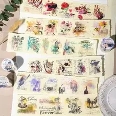 926海外マステ PET ヴィンテージ レトロ 装飾テープ コラージュ 切り売り