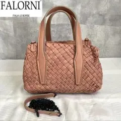 【極美品】FALORNI イントレチャート ピンク2wayハンドバッグ定価13万