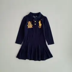 ラルフローレン　長袖　ワンピース　ビッグポニー　プリーツ　紺　110